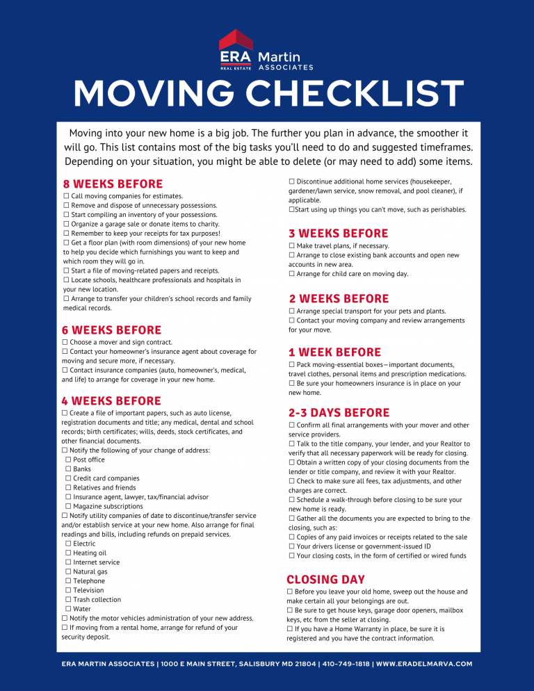 Moving Checklist - ERA ERA Martin Associates